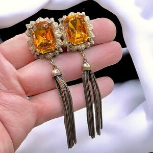 🌺Vintage Art Deco Topaz Glass Earrings